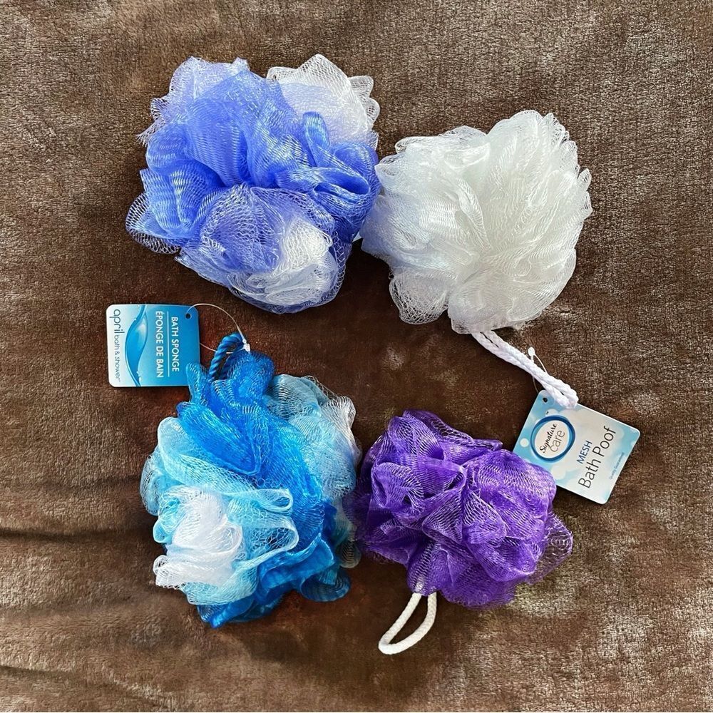 Signature Bath Poof Set - Blue, Purple, White
